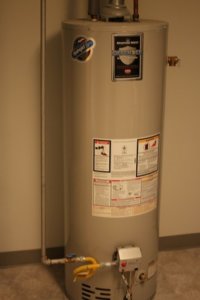 A new water heater properly installed and ready to go.