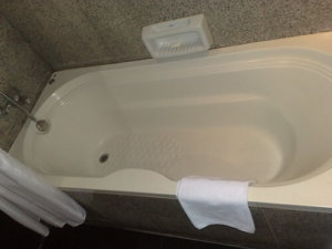 An acrylic bathtub insert in a standard American home.